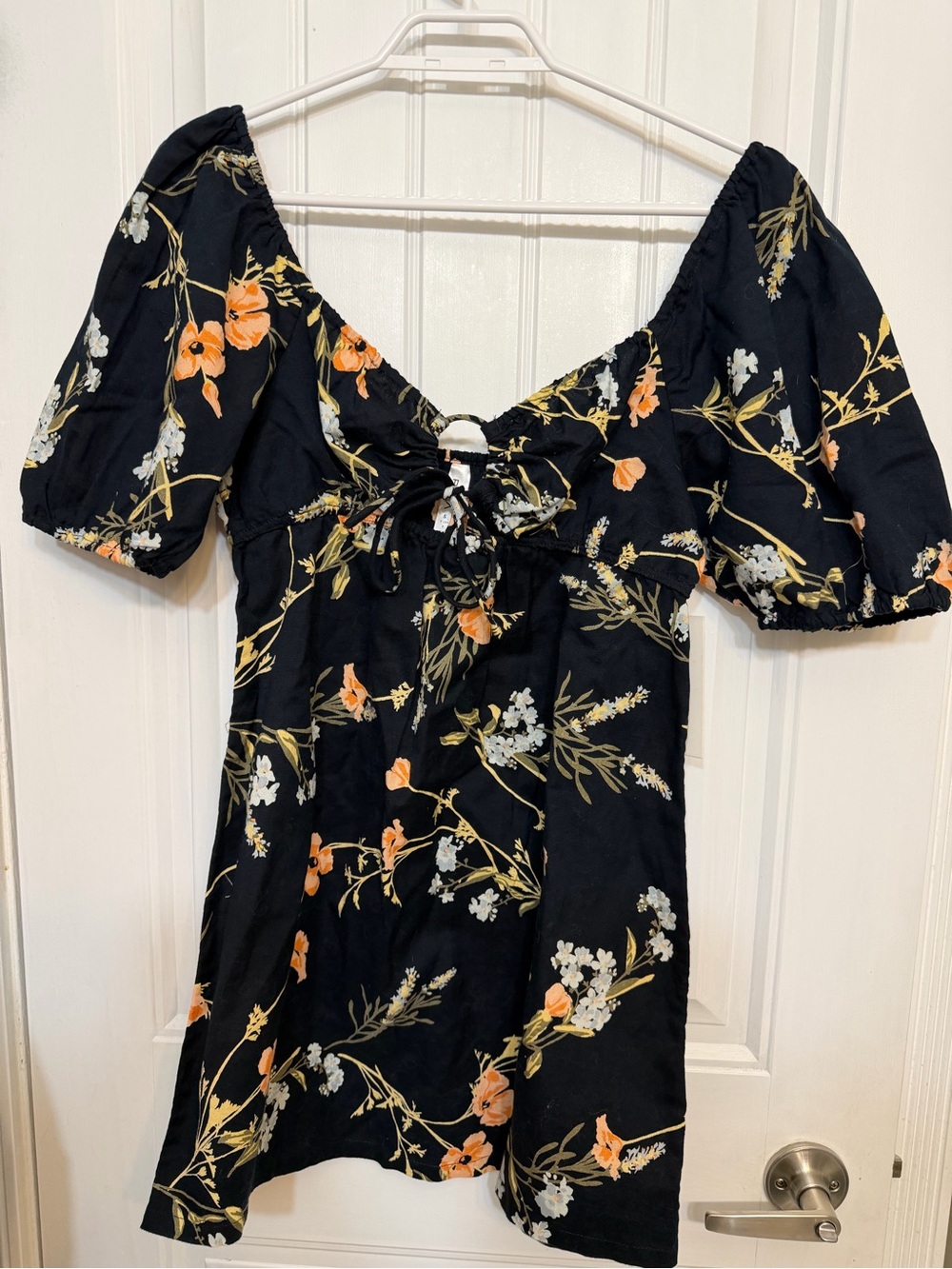 RVCA Black Mini Dress with Orange and Cream Floral Print